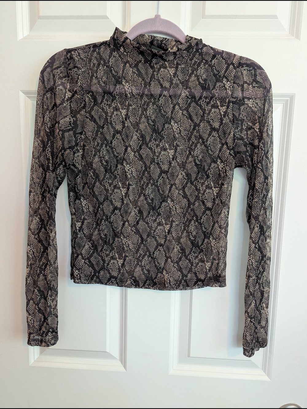 wild fable Black and Cream Sheer Snake-Print Mock Neck Top
